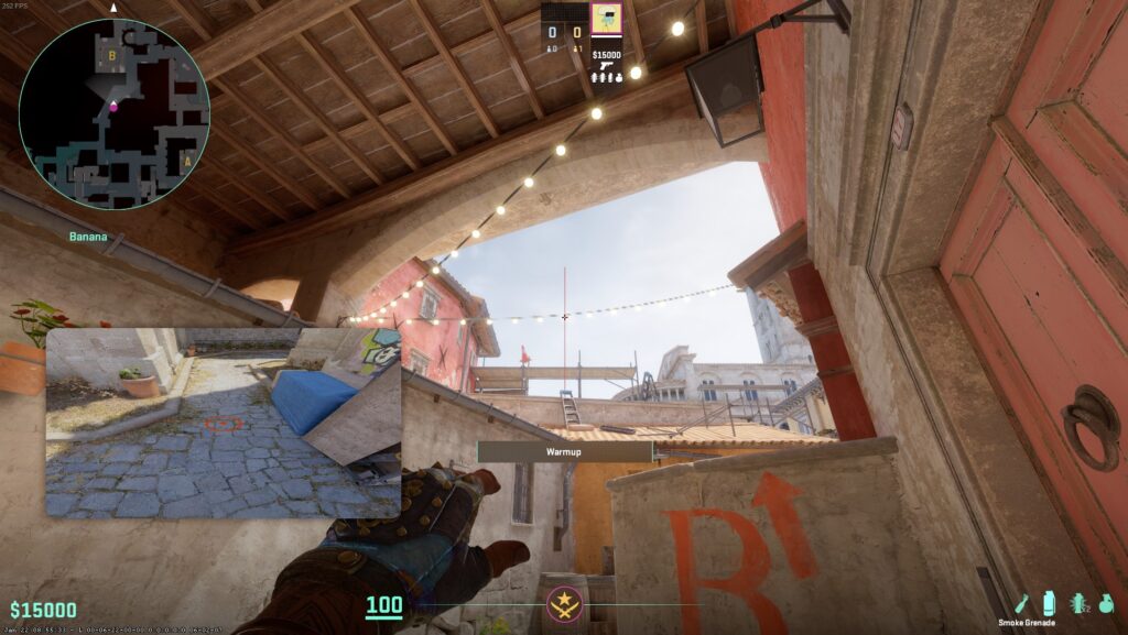 Grenade preview camera, showing instant feedback on the grenade throw in CS2