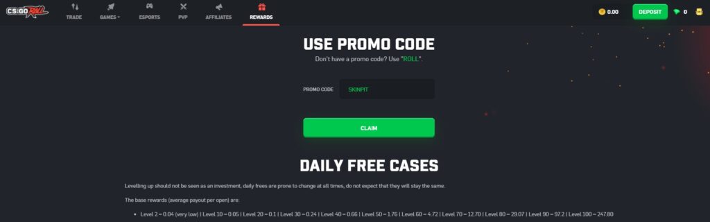 How to claim a promo code on CSGORoll