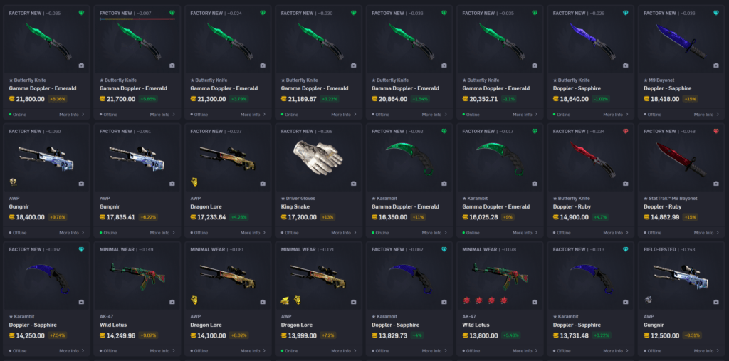 Selection of high-end CS2 skins on CSGOEmpire