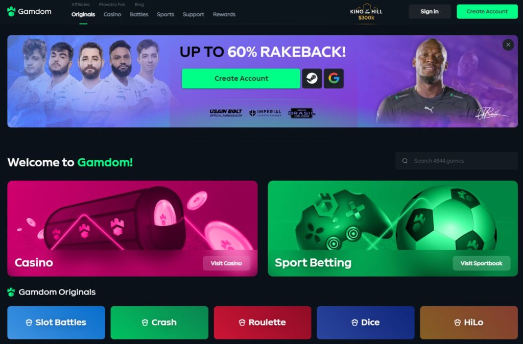 Gamdom Online Casino front page