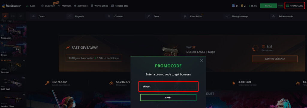 How to use a Hellcase promo code